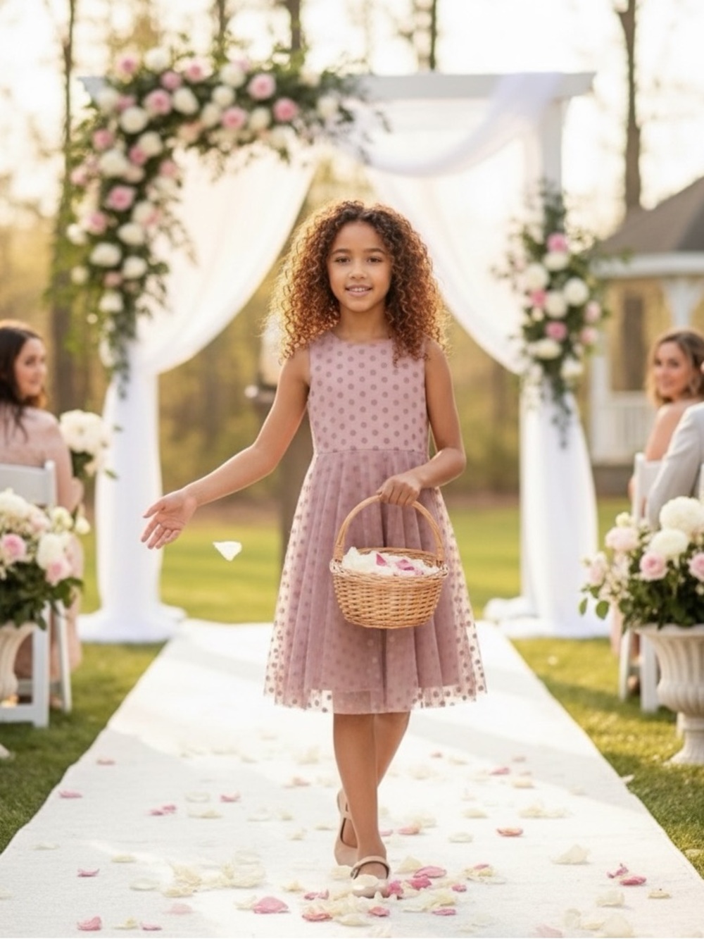 Blueberi Boulevard Girls Size 12 Mauve Polka Dot Tulle Party Dress